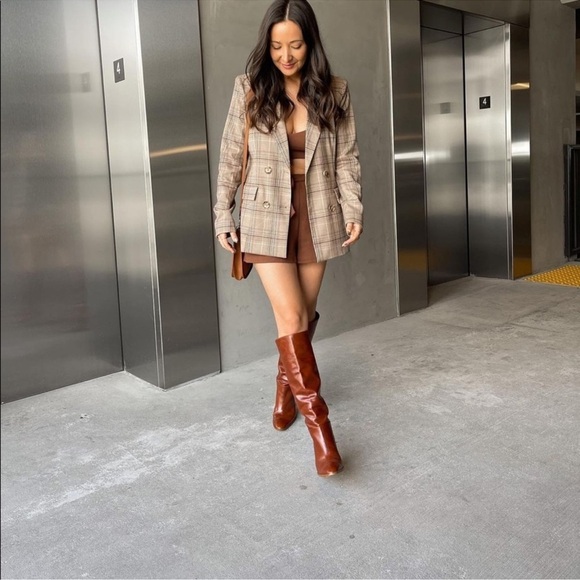 Zara Leather Boots Heels Bloggers Favorite Size US 7.5 In Brown Cognac Color NWT - Picture 11 of 16